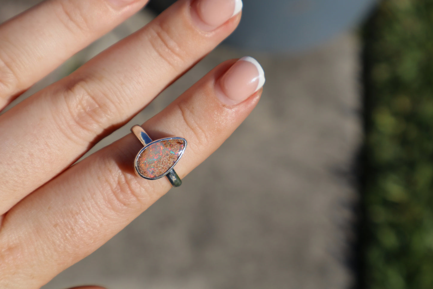 Custom Red/ orange wood opal ring