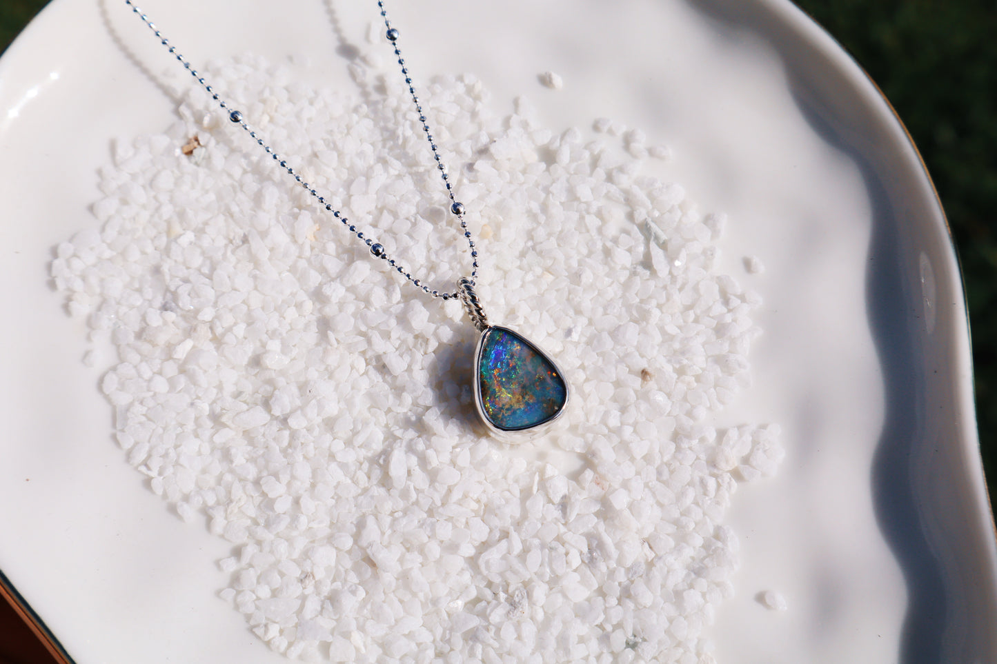 Rainbow boulder opal pendant 18 in satellite chain sterling silver