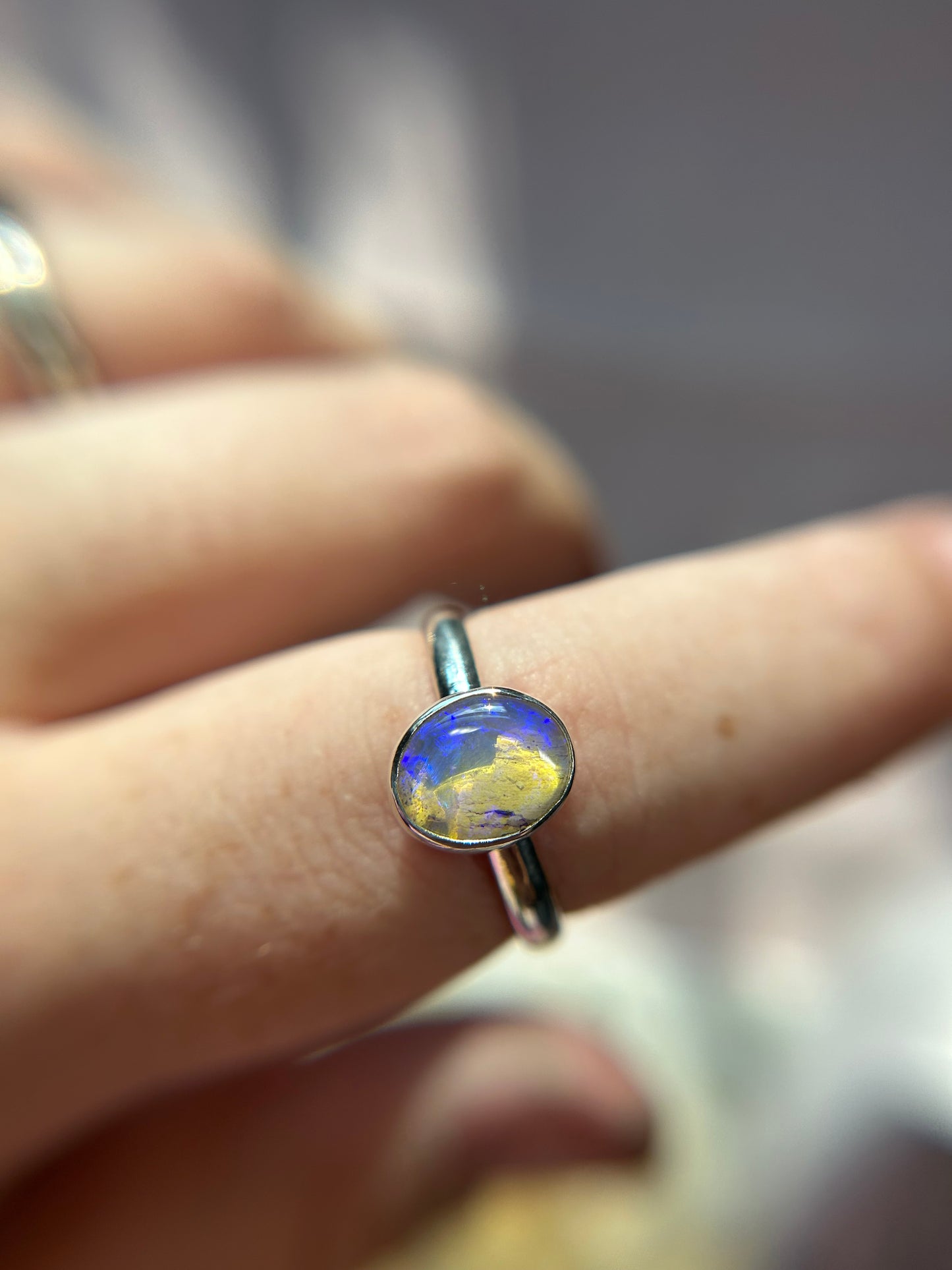Purple sparkly wood opal