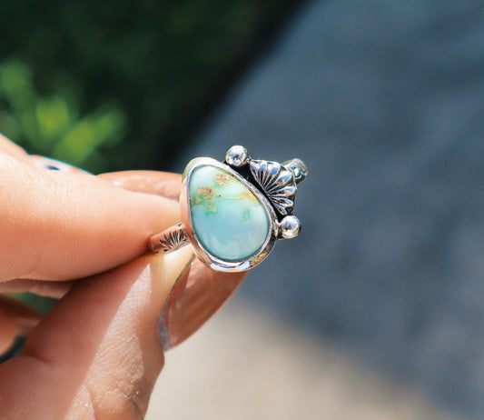 Palomino Cactus flower ring, size 8 hand stamped band, sterling silver