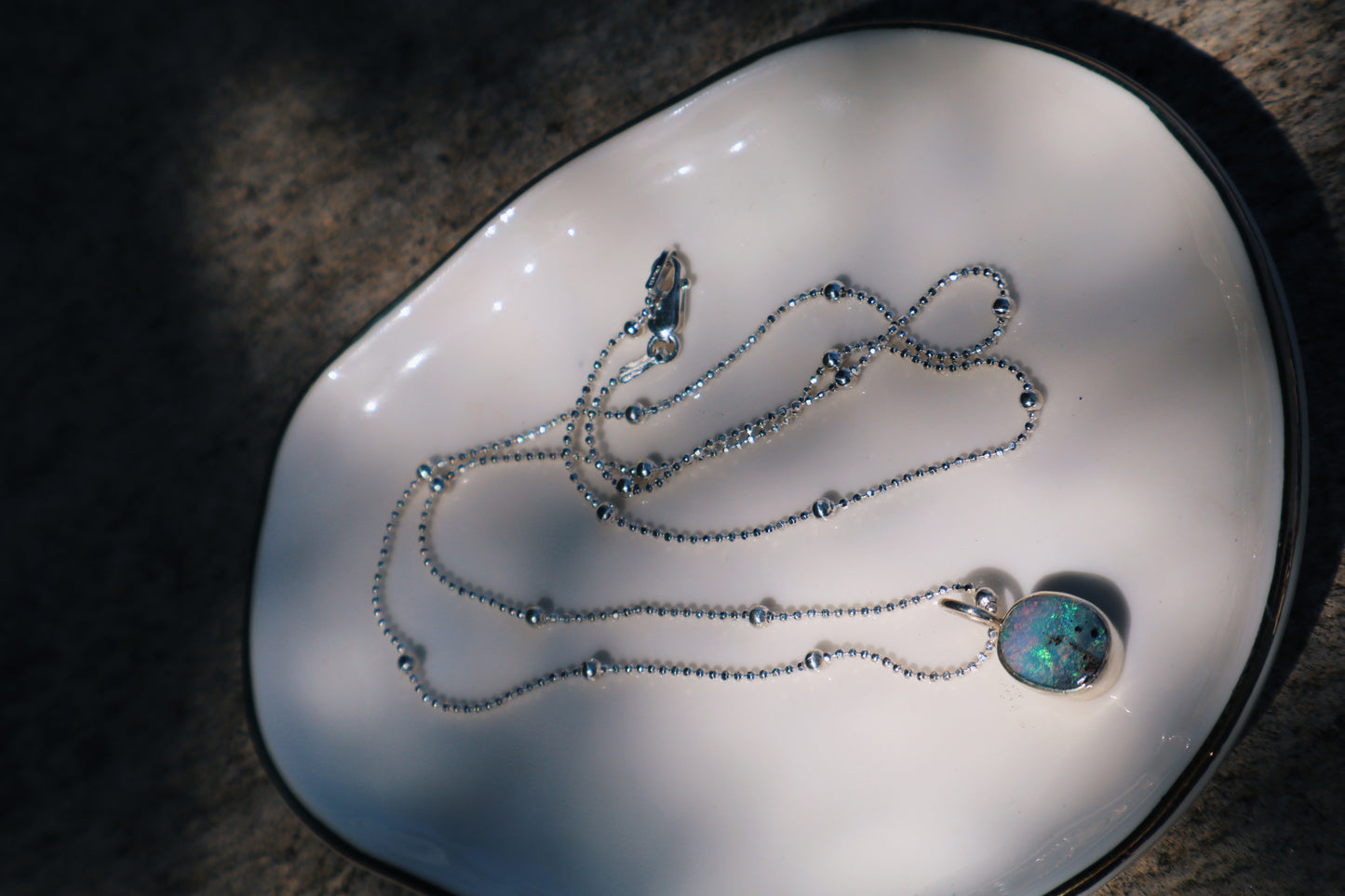 Dainty colorful boulder opal pendant 18inches