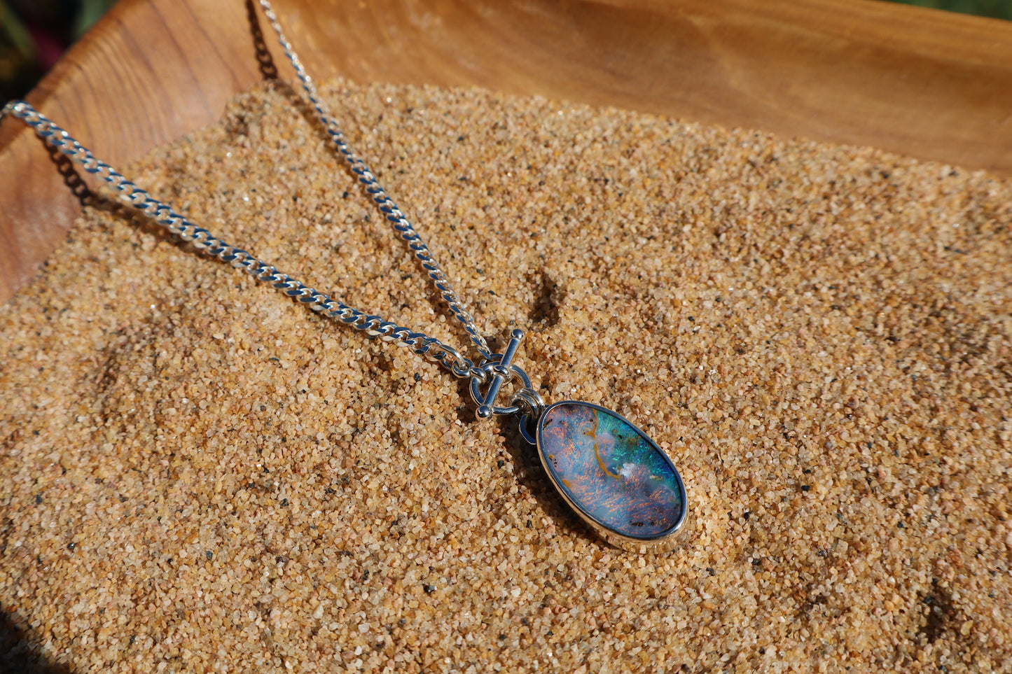 Custom pink/blue boulder opal toggle pendant