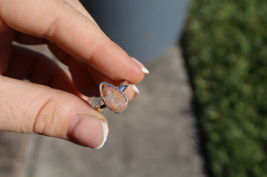 Custom Red/ orange wood opal ring