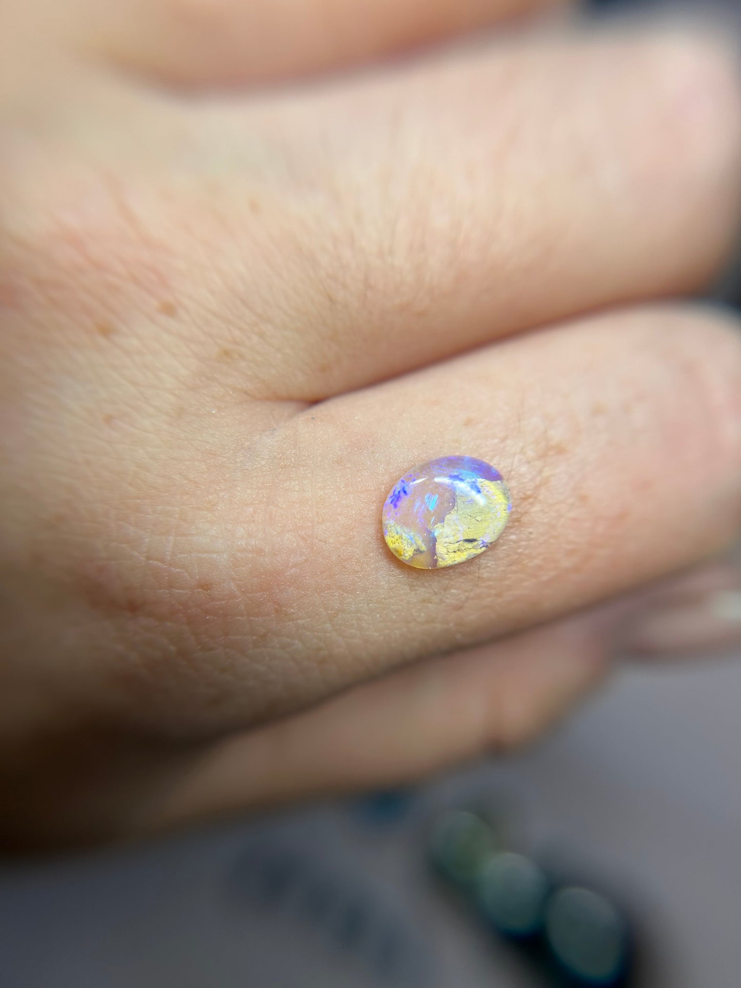 Purple sparkly wood opal