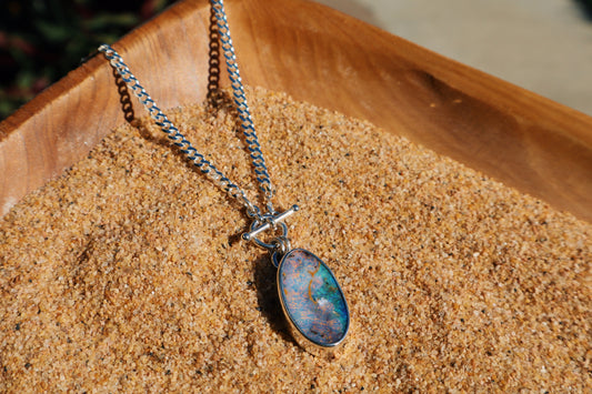 Custom pink/blue boulder opal toggle pendant