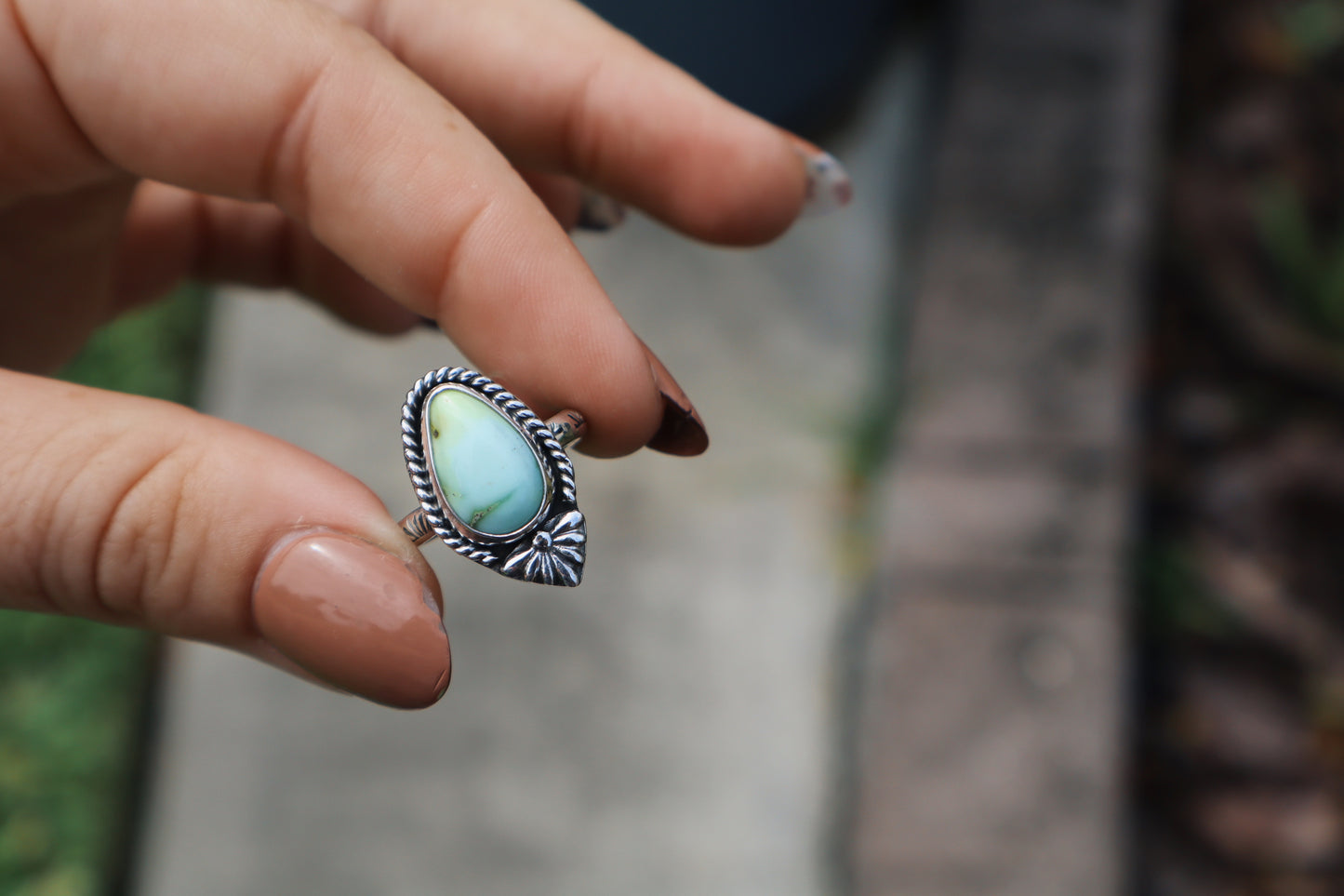 Palomino “cactus flower” ring. Size 6. Hand stamped band, sterling silver