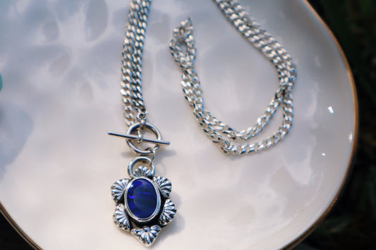 Semi black/deep blue/ purple opal Toggle necklace