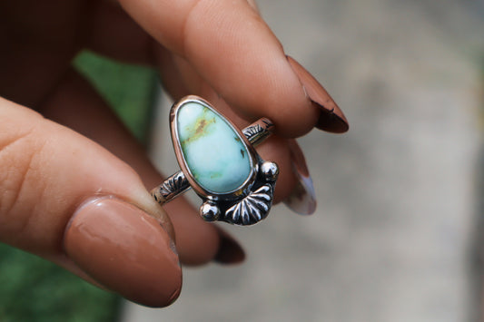 Palomino “cactus flower” ring, size 9. Hand stamped band, sterling silver