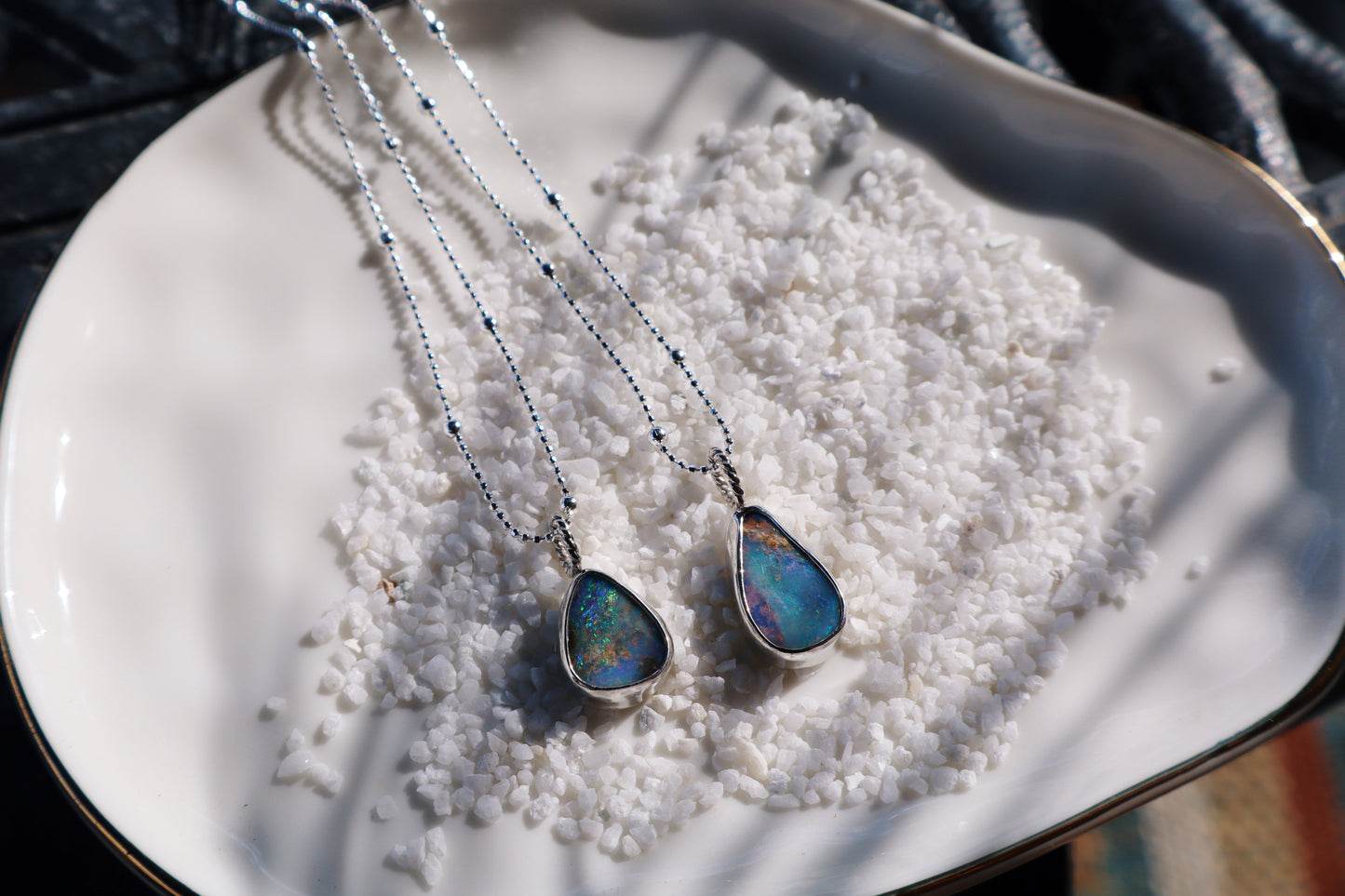 Rainbow boulder opal pendant 18 in satellite chain sterling silver