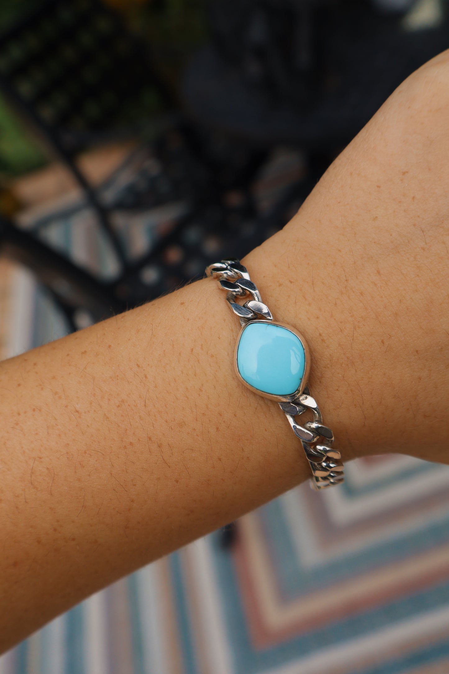 Royston top grade icy blue curb chain bracelet, 7mm thick, 6.75in long