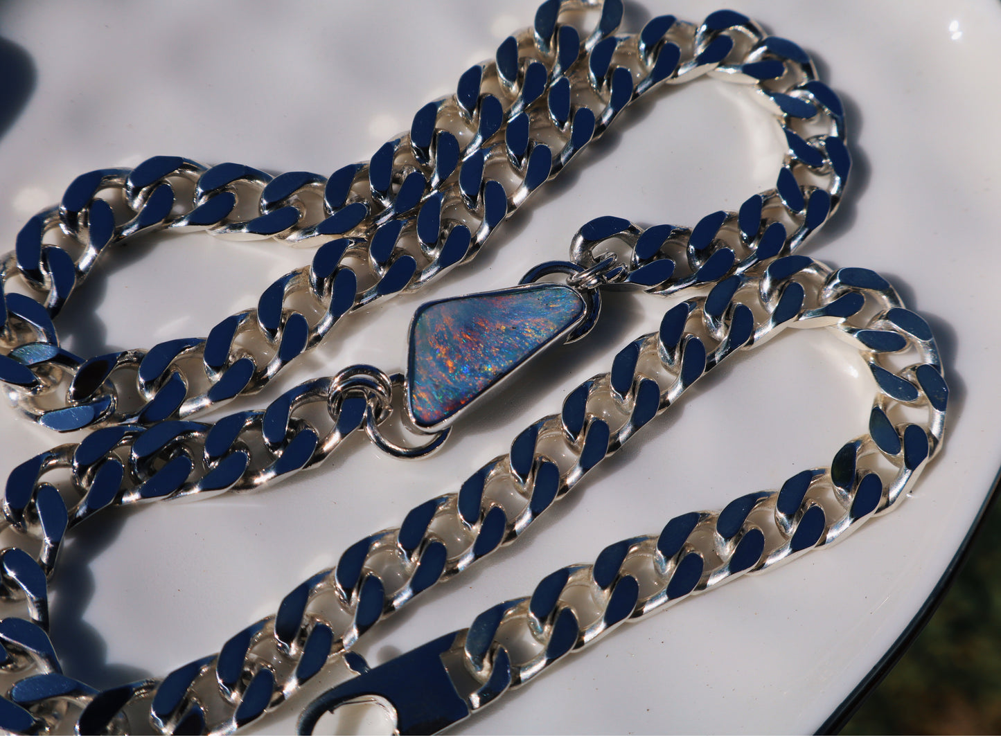 Custom Boulder opal Curb chain pendant 16in