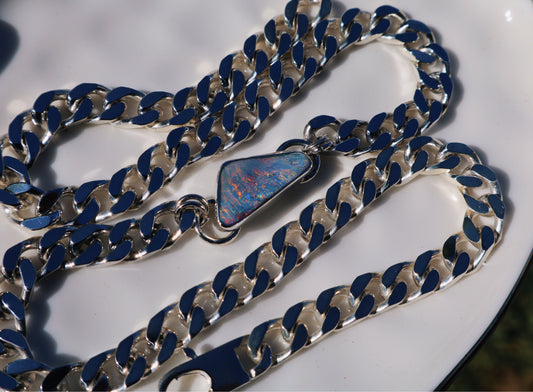 Custom Boulder opal Curb chain pendant 16in