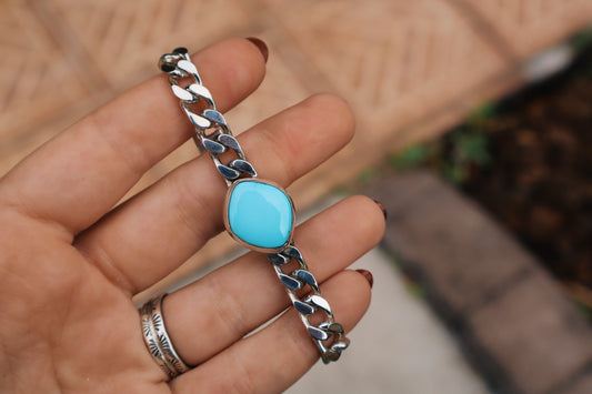 Royston top grade icy blue curb chain bracelet, 7mm thick, 6.75in long