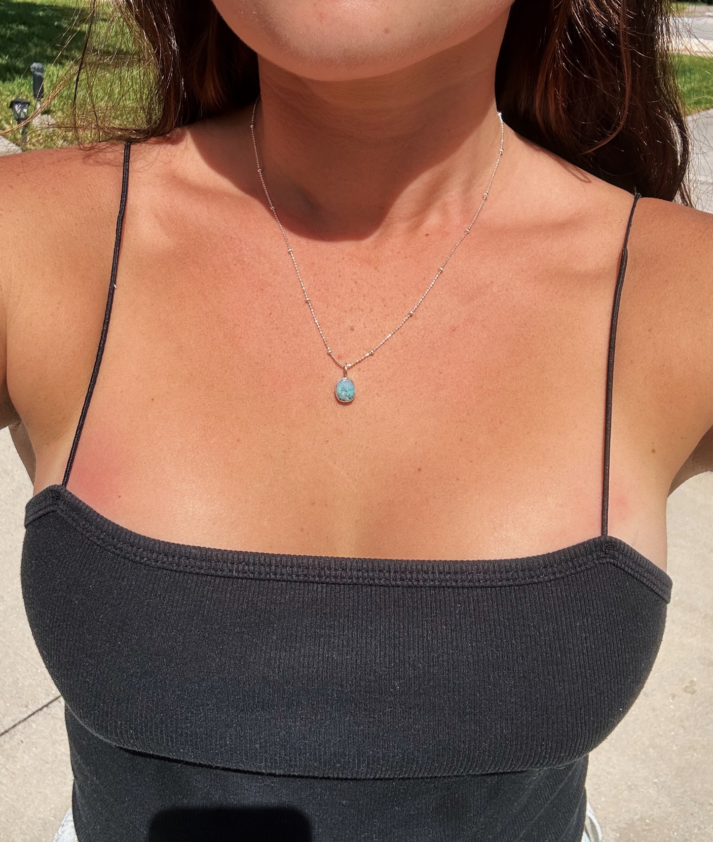 Dainty colorful boulder opal pendant 18inches